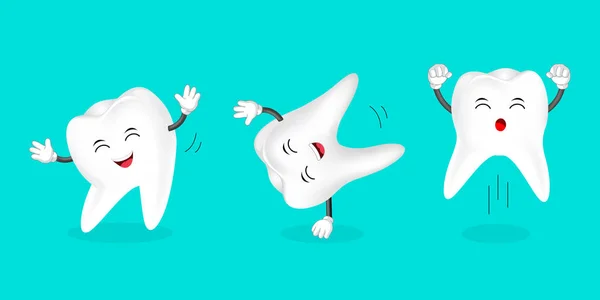 Set Danze Dei Denti Umani Cartoon Character Design Illustrazione Vettoriale — Vettoriale Stock