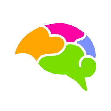 insan beyni simgesi tasarım. Dört parçaya bölün. Beyaz arka plan üzerinde izole vektör çizim.