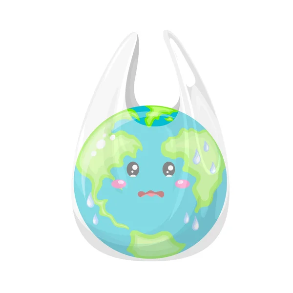 Mignon Personnage Globe Dessin Animé Dans Sac Plastique Concept Journée — Image vectorielle