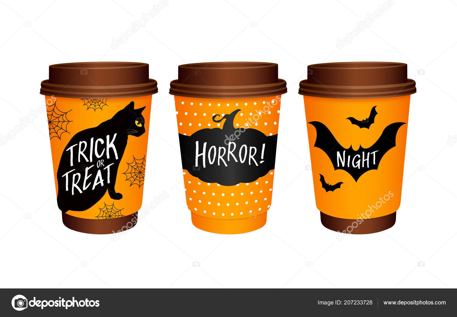 Download Set Paper Coffee Cups Halloween Elements Design Black Cats Pumpkin Vector Image By C Wowow Vector Stock 207233728
