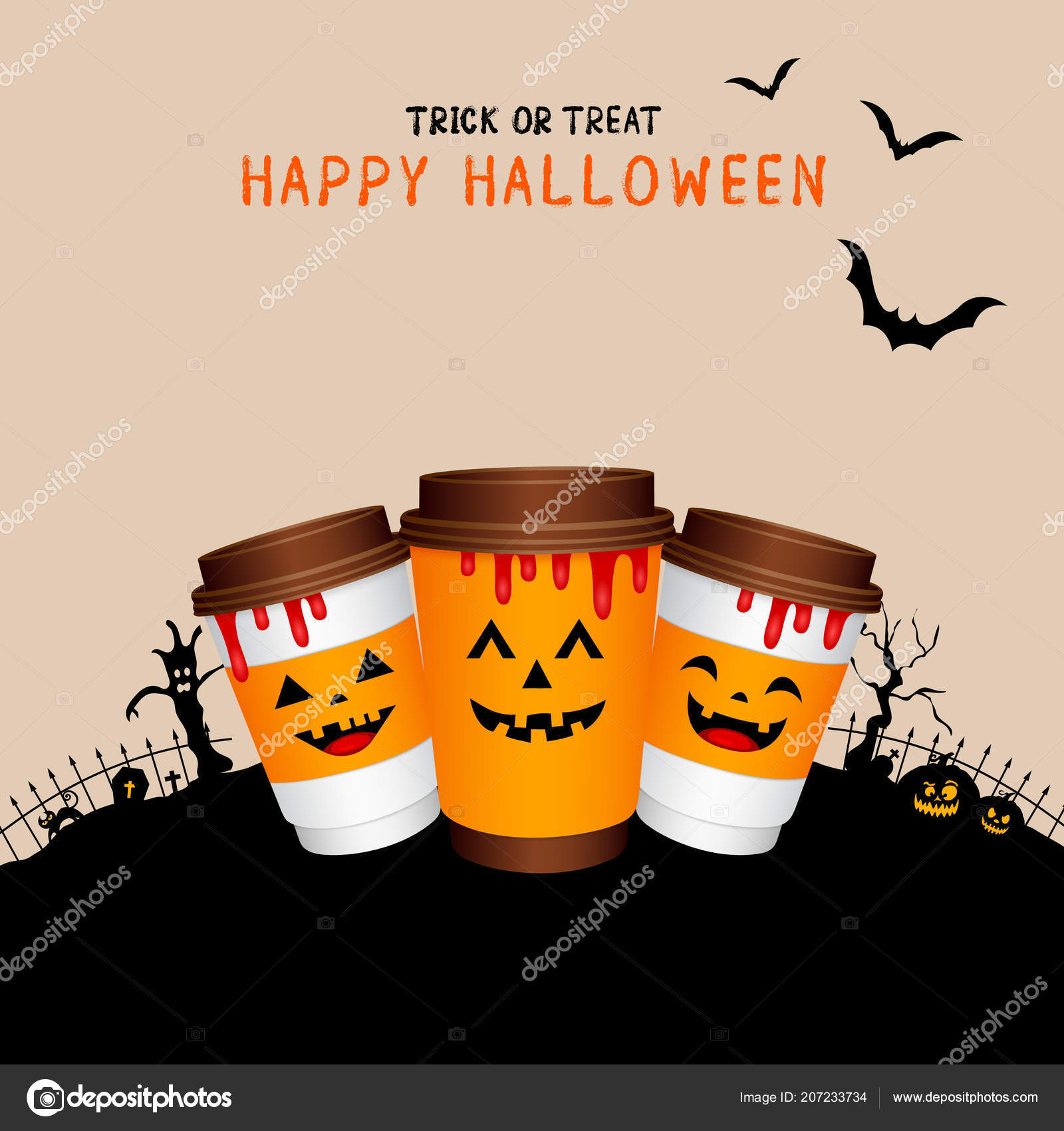 Paper Coffee Cups Cartoon Character Halloween Concept Happy Halloween Day Vector Image By C Wowow Vector Stock 207233734