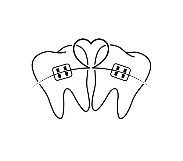 Δόντια Σιδεράκια Εικονίδιο Σχεδιασμός Καρδιά Γραμμή Ορθοδοντικά Σιδεράκια Επίπεδη Εικόνα — Διανυσματικό Αρχείο