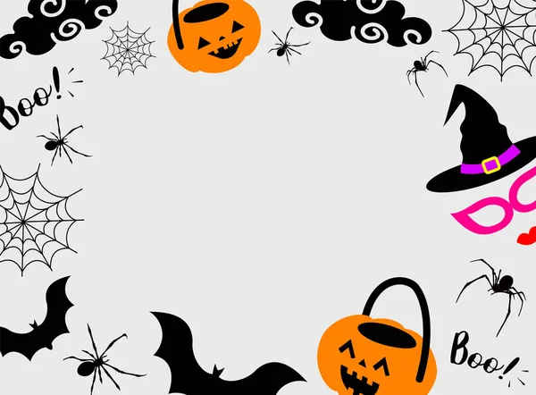 Halloween Achtergrond Ontwerpen Met Spinnen Vleermuizen Spinnenweb Pompoen Masker Silhouetten — Stockvector