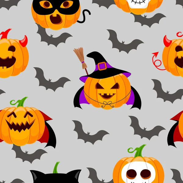 Modèle Sans Couture Pour Halloween Avec Des Citrouilles Des Chauves — Image vectorielle