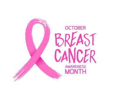 Pembe kurdele simgesi, fırça tarzı. Meme kanseri bilinçlendirme ay kampanyası. Simgesi tasarım. İllüstrasyon izole beyaz arka plan üzerinde.