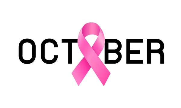 Outubro Lettering Design Com Fita Rosa Campanha Conscientização Câncer Mama —  Vetores de Stock
