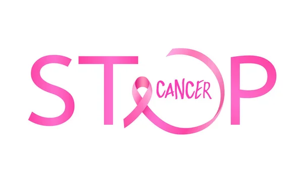 Arrêter Conception Lettrage Cancer Avec Ruban Rose Campagne Mois Sensibilisation — Image vectorielle