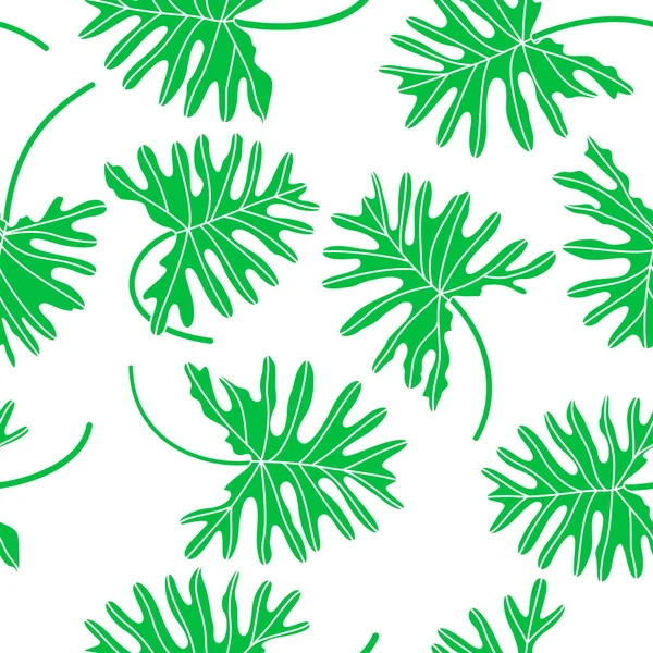 Tropical Green Leave Seamless Pattern Vector Illustration Isolated White Background — Stock Vector