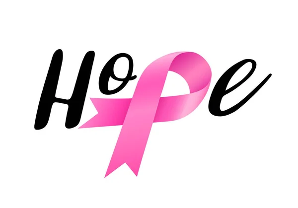 Diseño Letras Hope Con Cinta Rosa Campaña Del Mes Concientización — Vector de stock