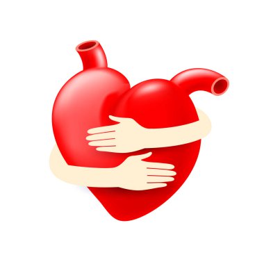 Hands embrace the heart. Health care concept. World heart day, icon design. Illustration isolated on white background. clipart
