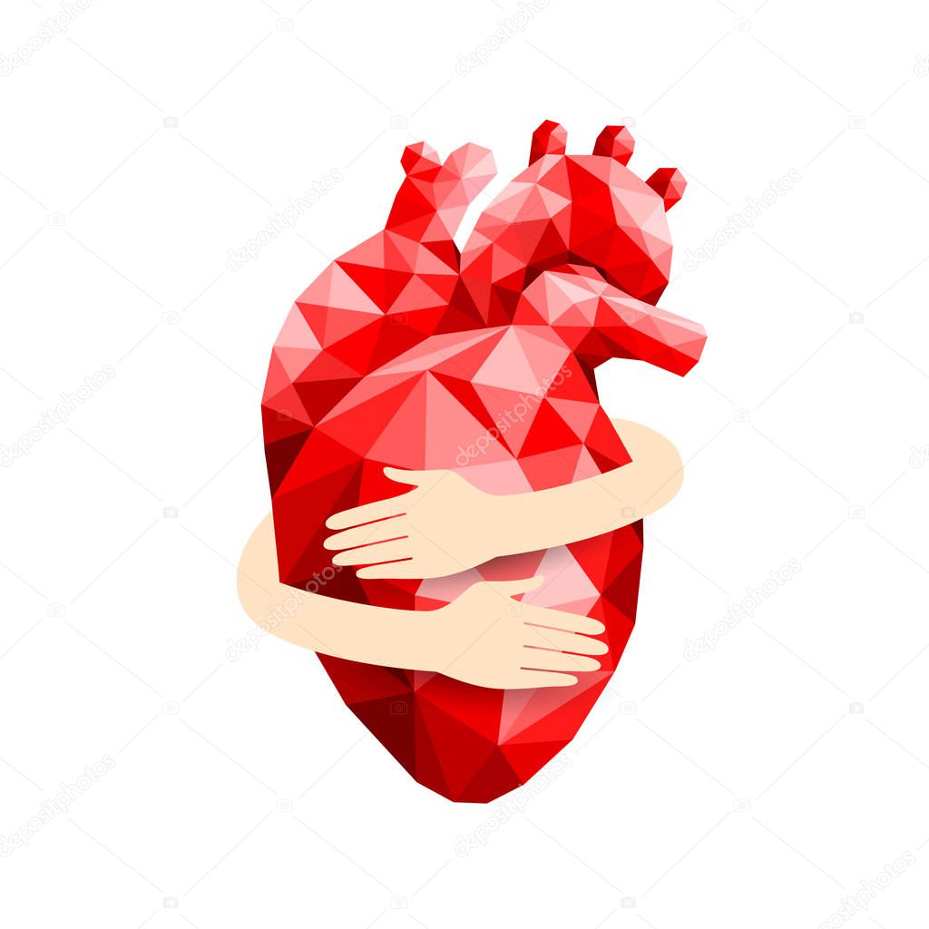 Hands embrace the heart. Health care concept. World heart day, icon design. Illustration isolated on white background.