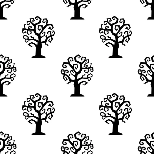 黒いグラフィック木シームレス パターン 幸せなハロウィーンのコンセプトです 白い背景で隔離のベクトル図 — ストックベクタ