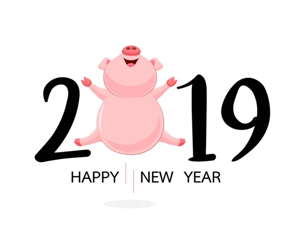 Şirin Komik Domuz 2019 Yıl Çince Sembolü Yeni Yılınız Kutlu — Stok Vektör