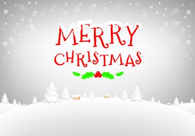 Neşeli Noel tipografi kış manzarası ile tasarlayın. Gösterim amacıyla tebrik kartları, afiş ve poster.