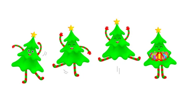 Roztomilý Vánoční Strom Kreslený Postavy Design Veselé Vánoce Šťastný Nový — Stockový vektor