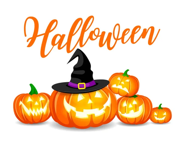 Halloweenpumpor Med Hatt Happy Halloween Koncept Illustration Design För Gratulationskort — Stock vektor