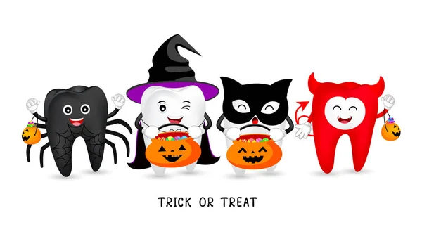 Diente Espeluznante Dibujos Animados Con Caramelos Truco Trato Concepto Halloween — Archivo Imágenes Vectoriales