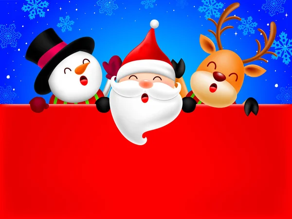 Glücklicher Schneemann Weihnachtsmann Und Rentier Mit Leerem Werbebanner Hintergrund Mit — Stockvektor