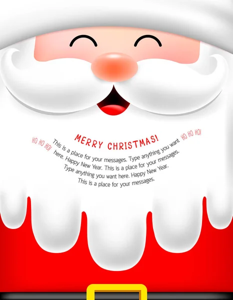 サンタ顔ひげの漫画のキャラクター メリー クリスマスと新年あけましておめでとうございます イラスト グリーティング カード バナー ポスター デザイン — ストックベクタ