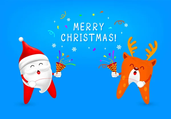 Zeichentrickfigur Mit Papierschnipseln Weihnachtsmann Und Rentier Frohe Weihnachten Und Ein — Stockvektor