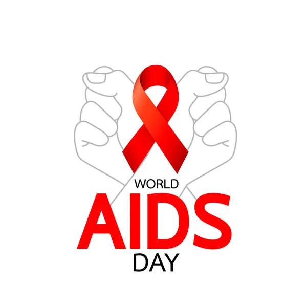 Rote Schleife Mit Zwei Fäusten Welt Aids Tag Hilft Bei — Stockvektor