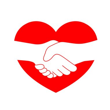 Handshake outline in red heart shape. Friendship and partnership concept. Pictogram Symbol. Vector illustration isolated on white background. clipart