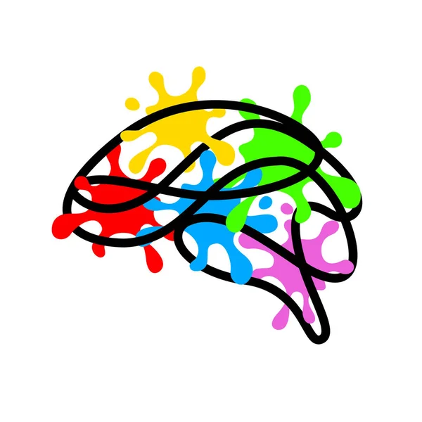 Vorm Van Hersenen Van Het Overzicht Met Kleurrijke Splash Creatieve — Stockvector
