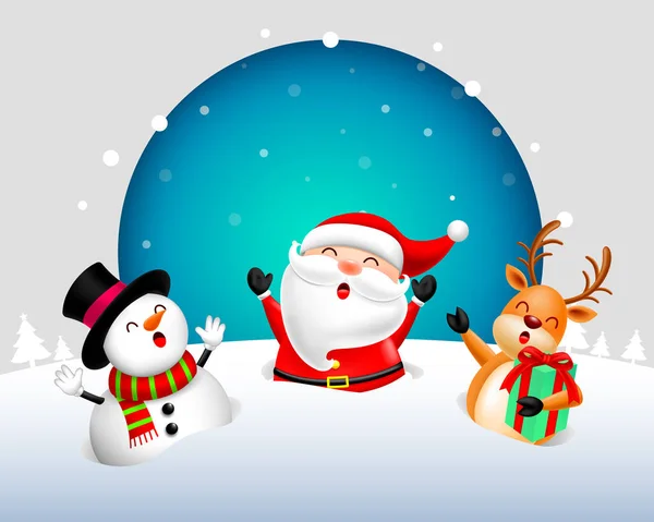 Vtipné Vánoční Postavy Design Sněhu Santa Claus Sněhulák Sob Holly — Stockový vektor