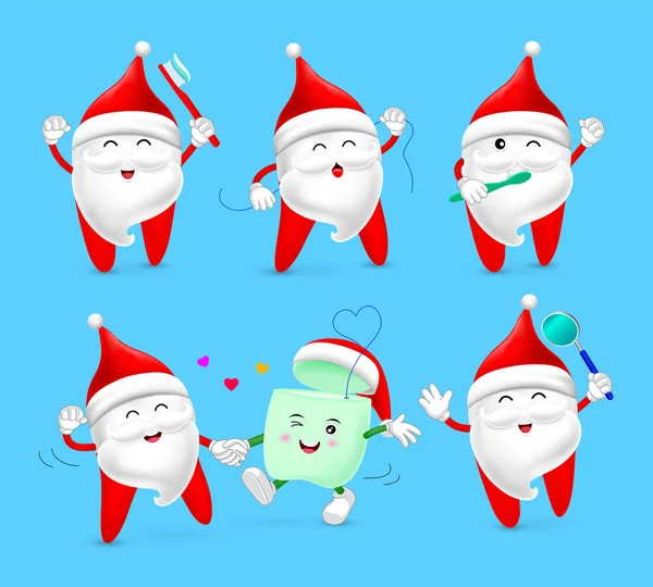 Colección Lindo Diente Dibujos Animados Santa Claus Feliz Navidad Feliz — Archivo Imágenes Vectoriales