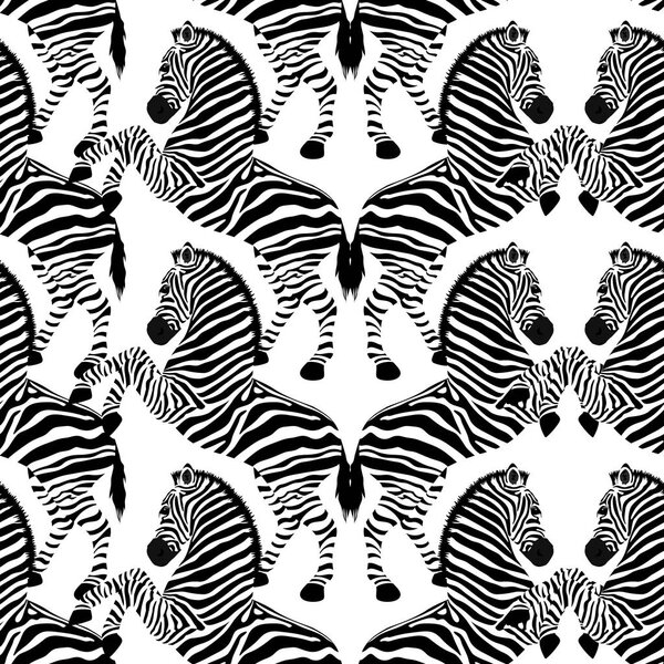 Zebra seamless pattern. Wild animal, striped black and white. design trendy fabric texture. Vector illustration isolated on white background.