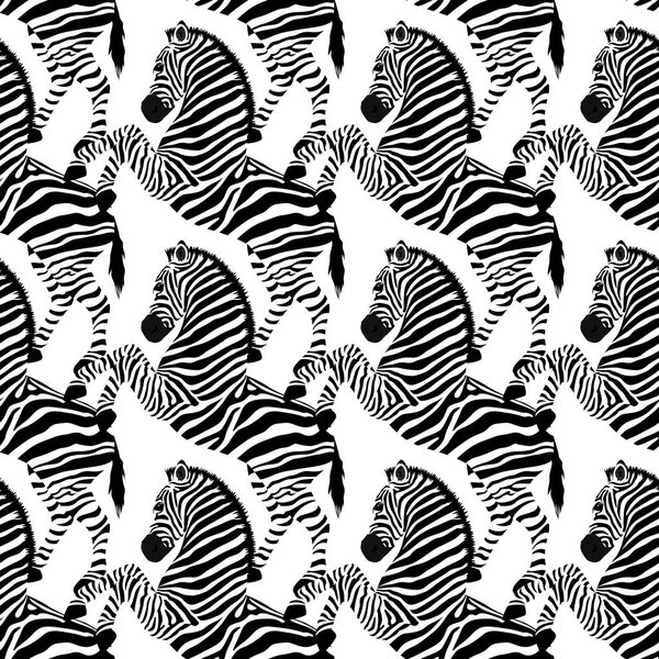 Зебра бесшовная модель. Дикое животное, полосатое черно-белое. дизайн модной текстуры ткани. Векторная иллюстрация на белом фоне
.