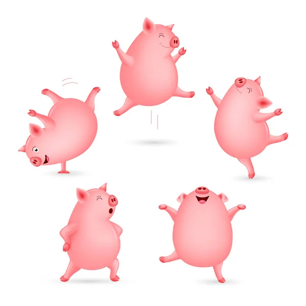 Set Funny Pig Dancing Cute Cartoon Character Design Vector Illustration — Stock Vector