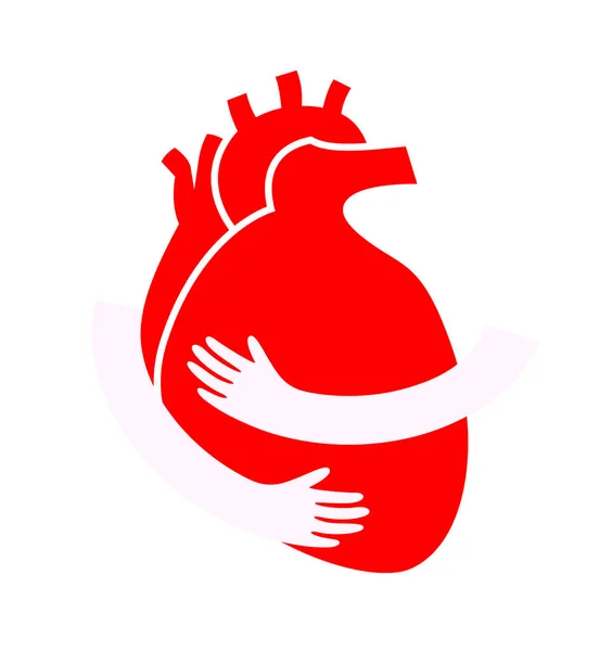 Hands Embrace Human Heart Flat Style Icon Design Health Care — Stock Vector