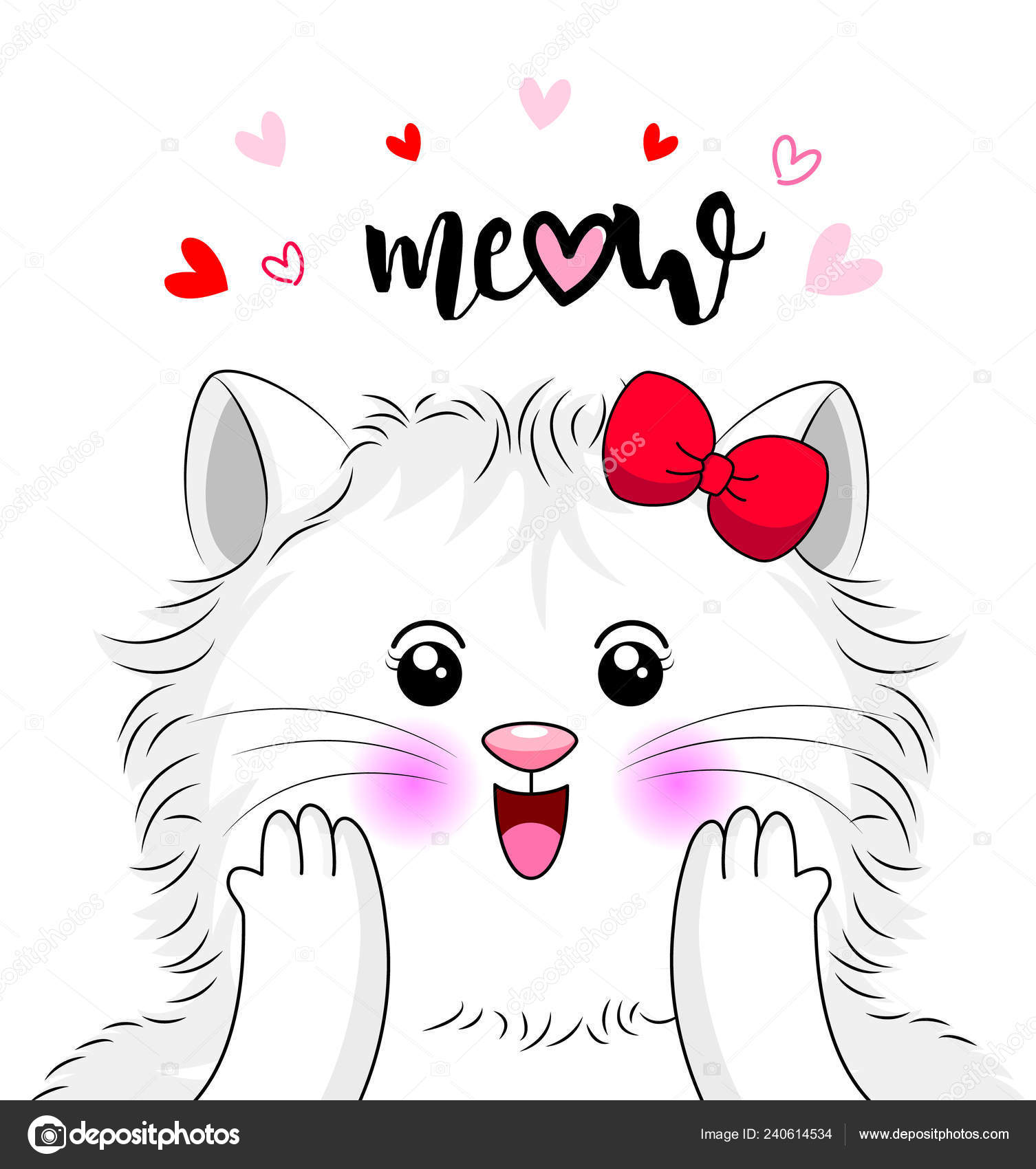 Chat Dessin Animé Mignon Blanc Tombant Amoureux Saint