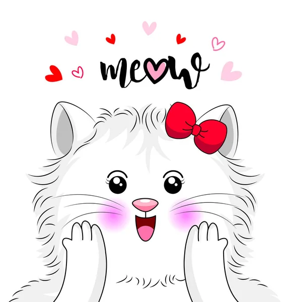 Lindo Gato Blanco Dibujos Animados Enamorándose Feliz Día San Valentín — Vector de stock