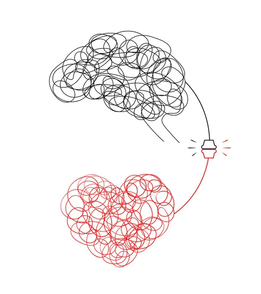 논리와 연결입니다 두뇌와 심장의 손으로 스타일입니다 일러스트 디자인 배경에 — 스톡 벡터