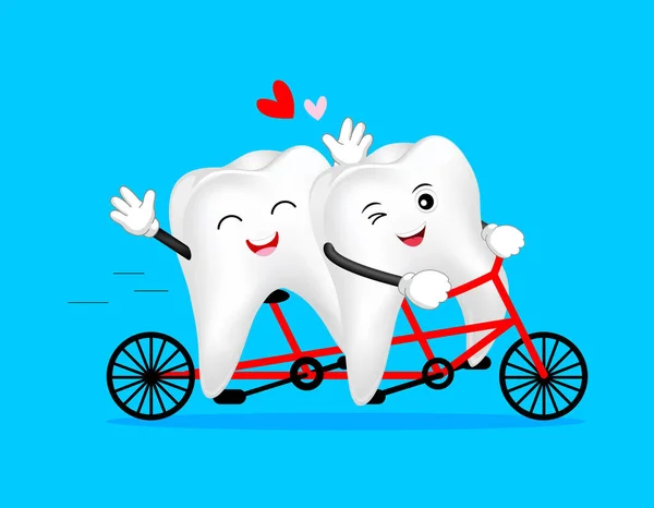 Lindo Personaje Dientes Dibujos Animados Montar Bicicleta Feliz Día San — Vector de stock