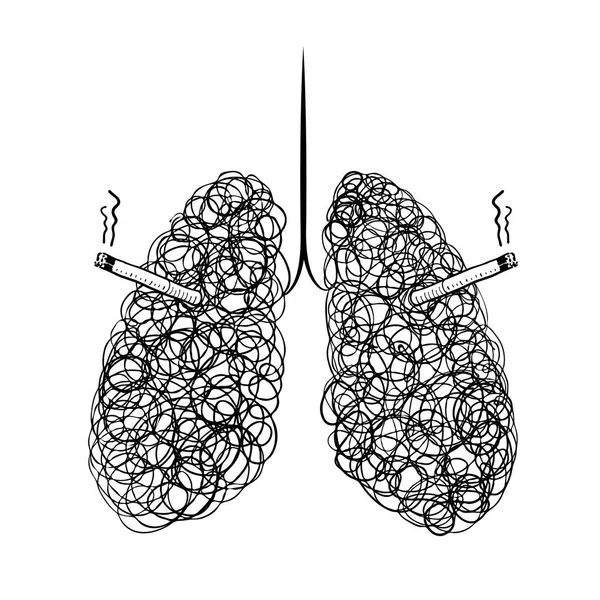 Handritade Stil Doodle Lung Rökning Hälso Och Koncept Vektorillustration Isolerade — Stock vektor