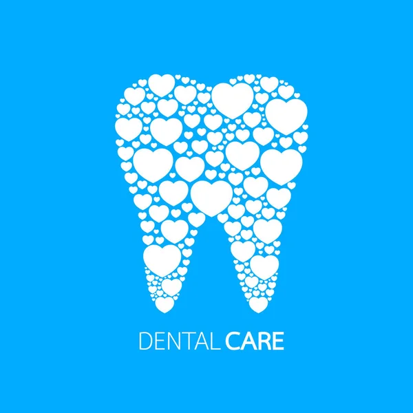 白色的心形填充牙齿 图标设计 扁平的风格 牙科保健的概念 在蓝色背景查出的向量例证 — 图库矢量图片