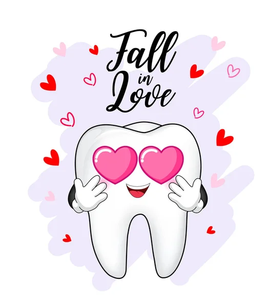 Carattere Dei Denti Innamora Buon San Valentino Illustrazione Vettoriale Isolata — Vettoriale Stock