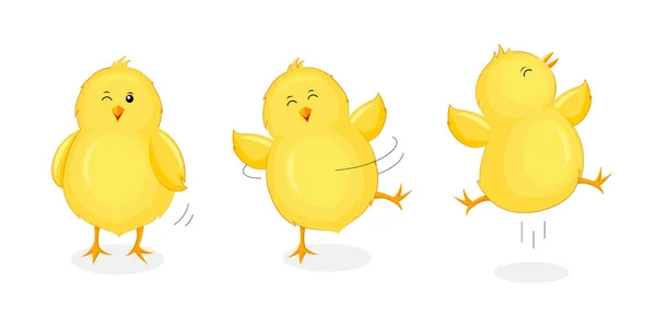 Cute Little Chicks Jumping Dancing Happy Easter Day Newborn Chicks — Stock Vector