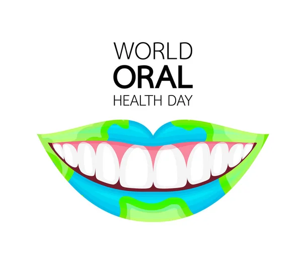 Jamie Ustnej Człowieka Zdrowymi Zębami Świat Zdrowia Jamy Ustnej Dzień — Wektor stockowy