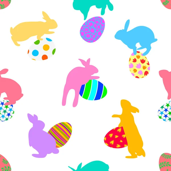 Lapin Coloré Aux Œufs Pâques Modèle Sans Couture Élément Design — Image vectorielle