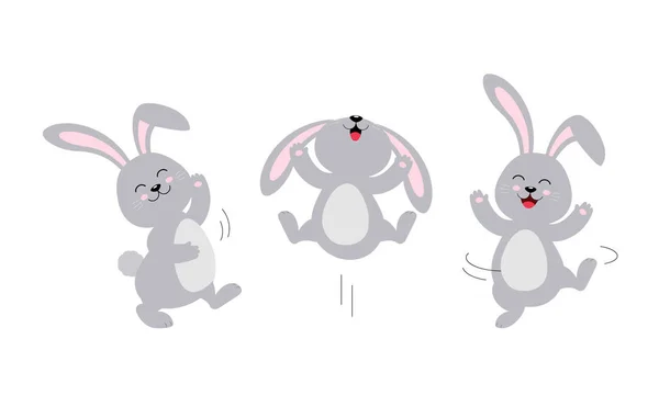 Cute Rabbit Jumping Dancing Cute Bunny Happy Easter Day Cartoon — Stock Vector