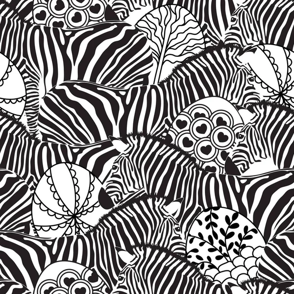 Zebra Seamless Pattern Circle Shape Savannah Animal Ornament Wild Animal — Stock Vector