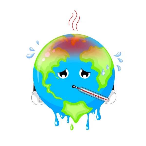 Slecht Globe Karakter Met Thermometer Cartoon Earth Opwarming Van Aarde — Stockvector