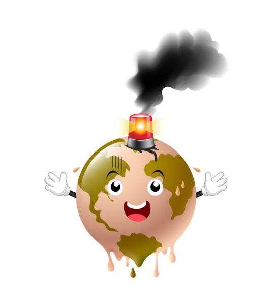 Personagem Desenho Animado Globo Com Sirene Poluição Fumaça Ideia Conceito —  Vetores de Stock