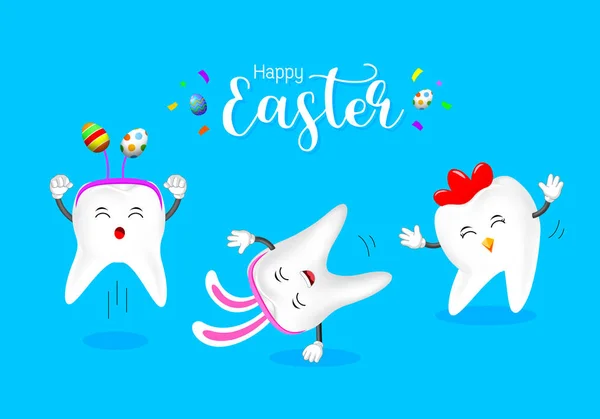 Χαριτωμένο Δόντι Κότα Καρτούν Κουνέλι Και Δόντι Αυγού Σχεδιασμός Χαρακτήρων — Διανυσματικό Αρχείο