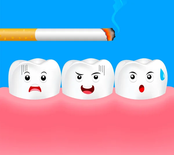 Dentes Com Cigarro Efeito Fumar Dentes Humanos Conceito Cuidados Dentários — Vetor de Stock