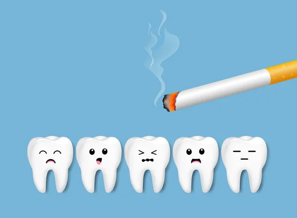 Dentes Com Cigarro Efeito Fumar Dentes Humanos Conceito Cuidados Dentários —  Vetores de Stock